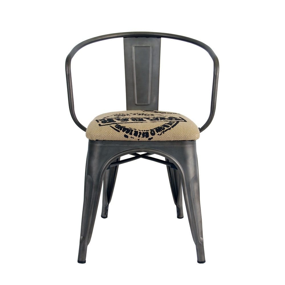 Replica Tolix Chair In Gunmetal With Coffee Bag Cushion Cafe
