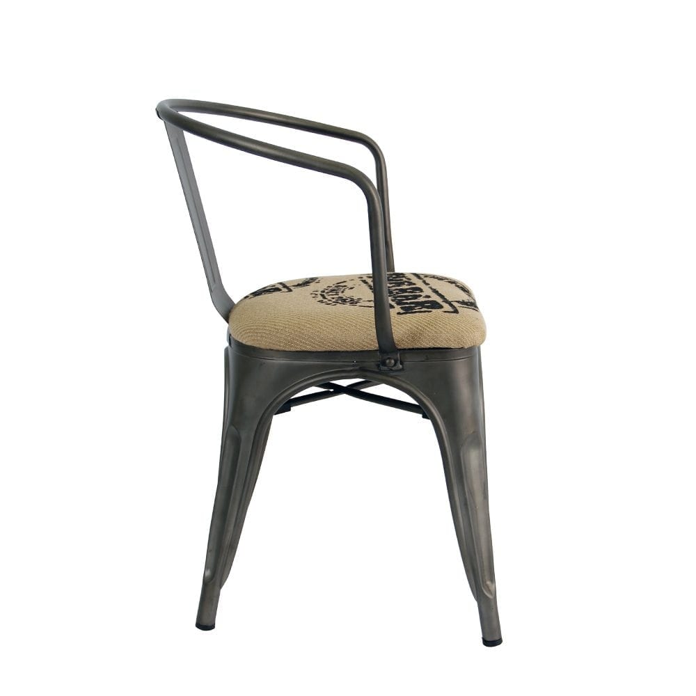 Replica Tolix Chair In Gunmetal With Coffee Bag Cushion Cafe