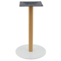 Circular Steel Dining Table in Gloss White with Oak Finish Pole