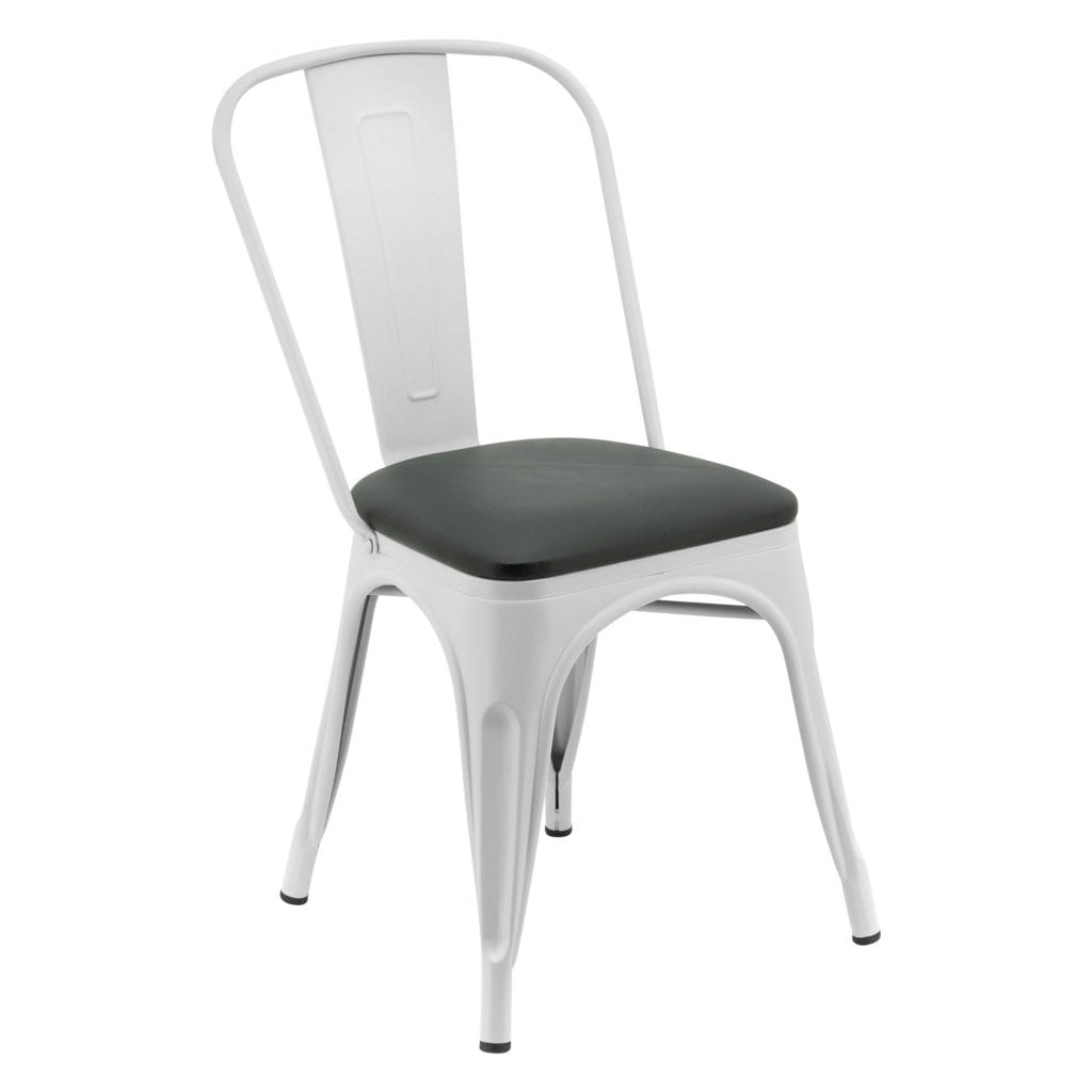 Replica Tolix Chair in White with Black Cushioned Seat