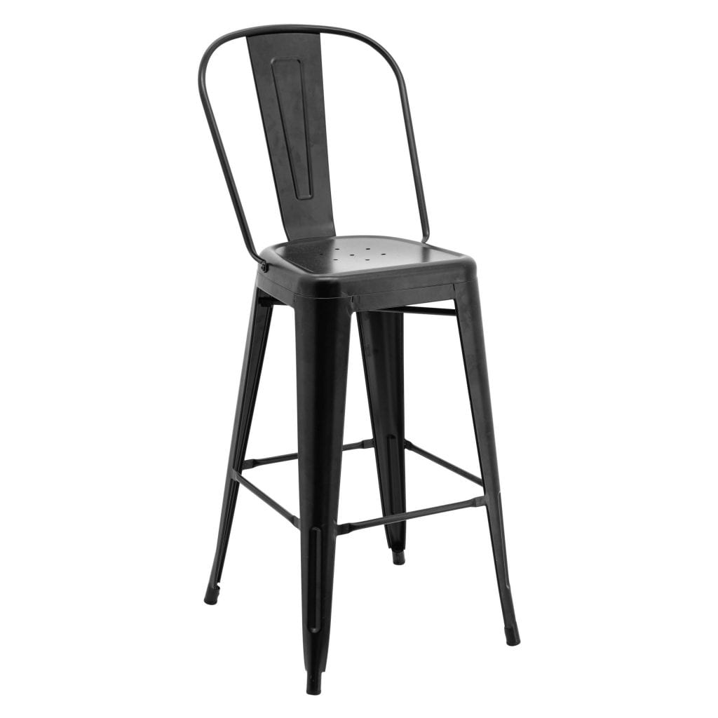 Tall Replica Tolix Stool with High Back in Matte Black